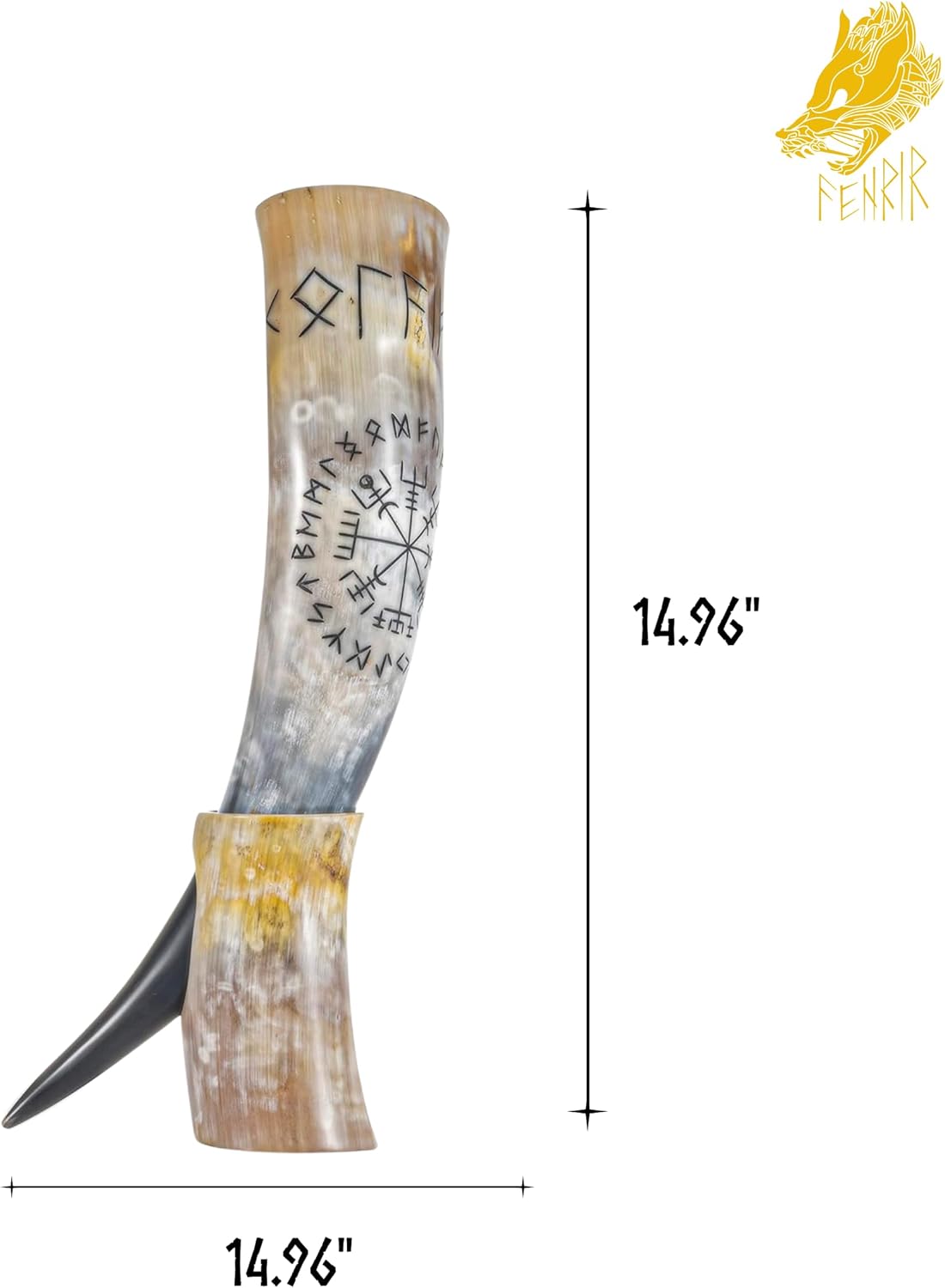 FENRIR Viking Drinking Horn 16oz With Stand Opener For Ale Mead Beer Gift for Men and Women 100% Authentic Handmade Polished Finished Odin & Vegvisir Engraved - Image 4