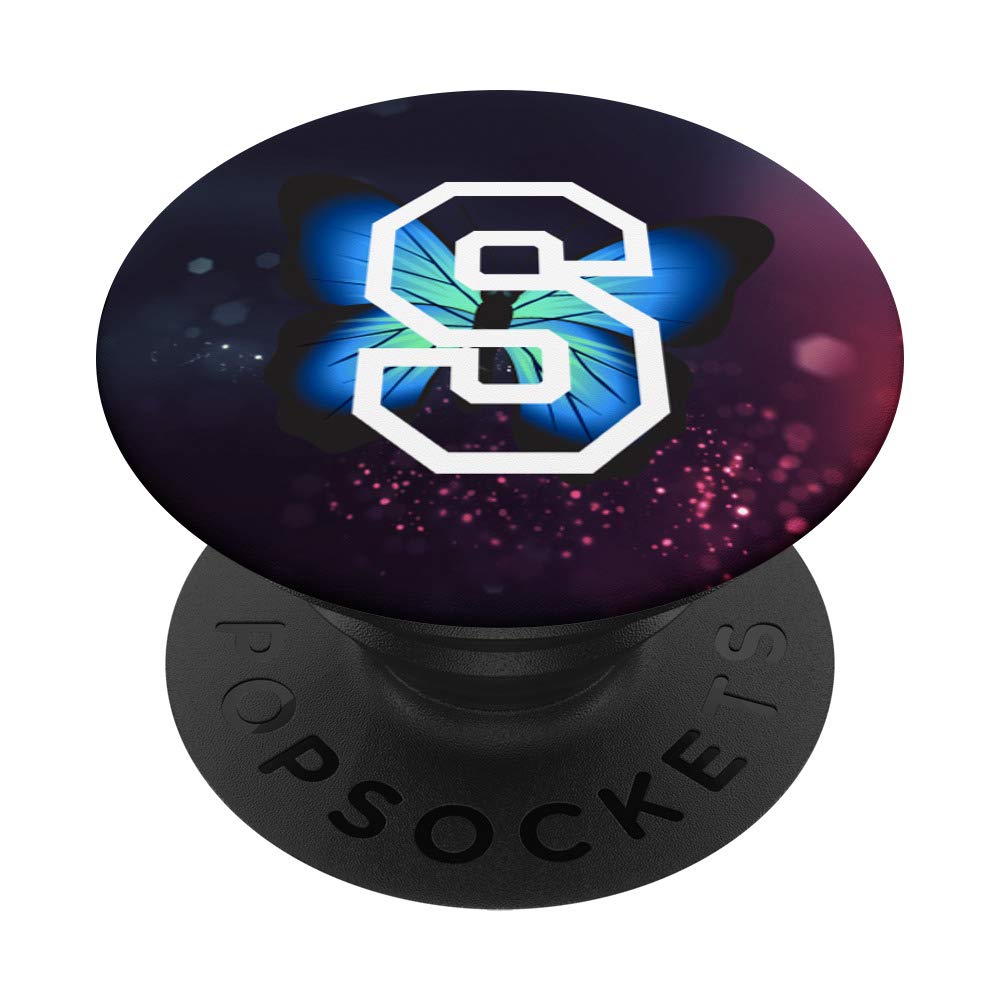 Letter S Initial Butterfly Design Personalized Monogram PopSockets Grip and Stand for Phones and Tablets