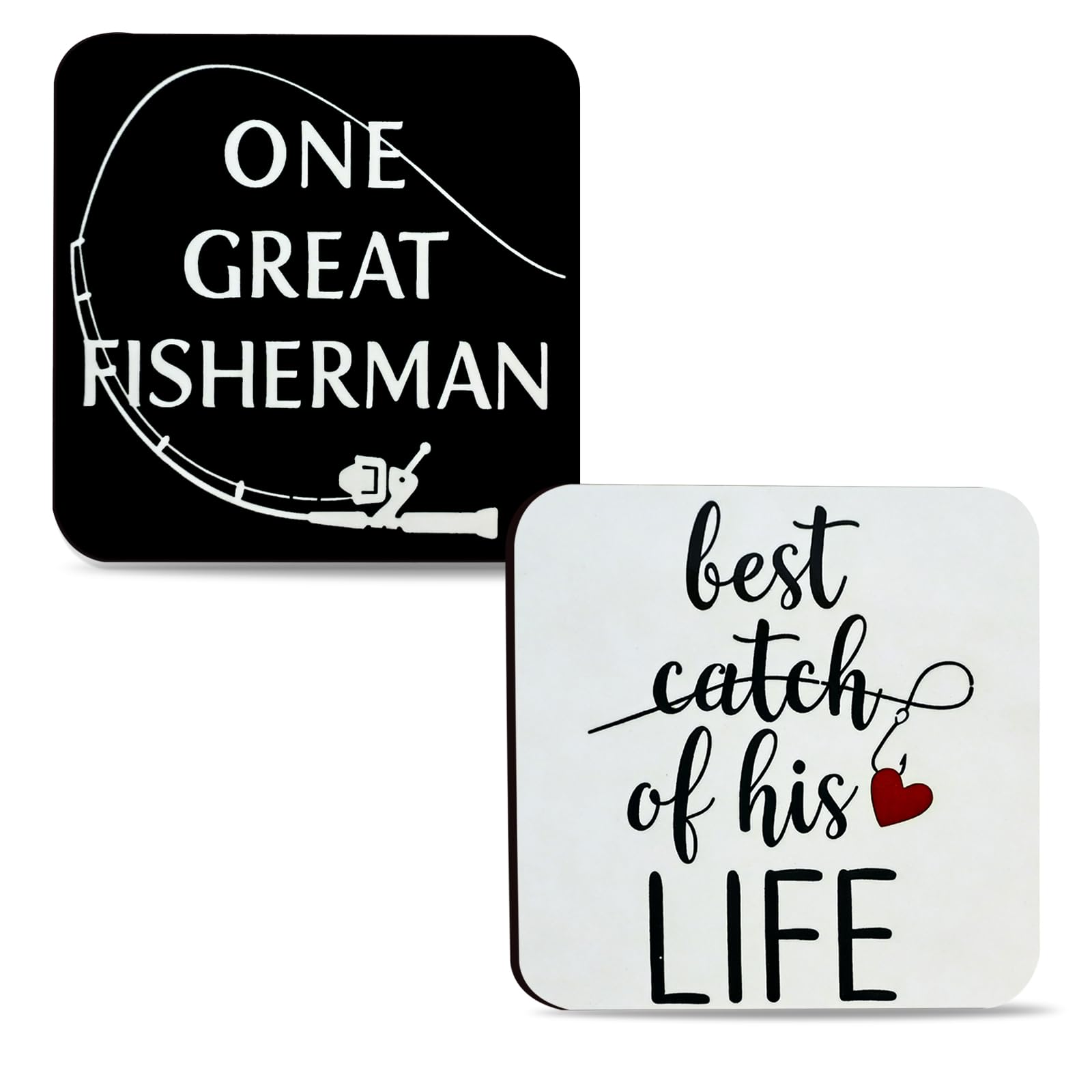 Mitibet Funny Wedding Gift for Couple, 2 Pieces Fishing Drink Coasters, Mr and Mrs Anniversary Present, Engagement Idea for Bride Groom, Novelty Marriage Day Keepsake