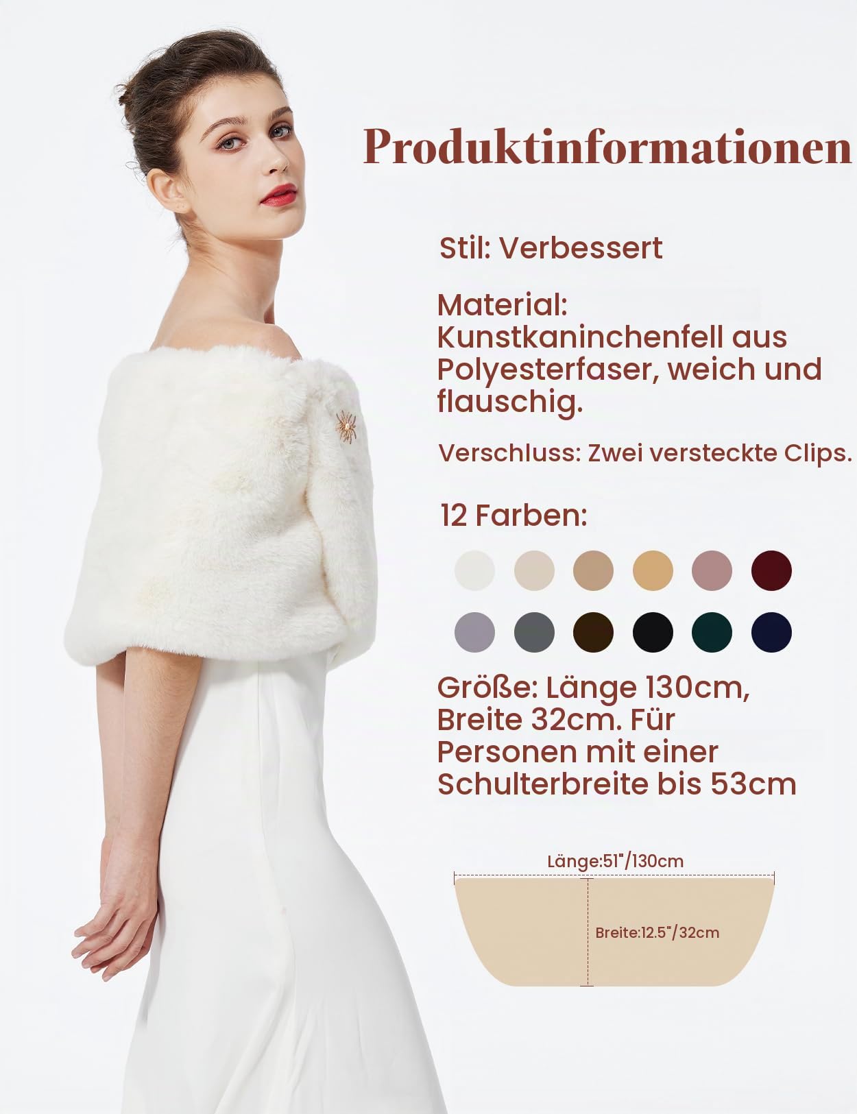 BEAUTELICATE Kunstpelz Schal Stola Bolero Pelz Damen Für Frauen Hochzeit Braut Abend Brautschal Brautstola