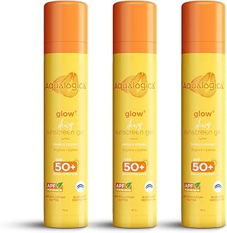 Aqualogica Glow+ Dewy Sunscreen SPF 50 PA++++ | UVA/B & Blue Light Protection for Men & Women | Oily, Dry, Sensitive & Combination Skin | Fragrance-Free | 50g | Pack of 3