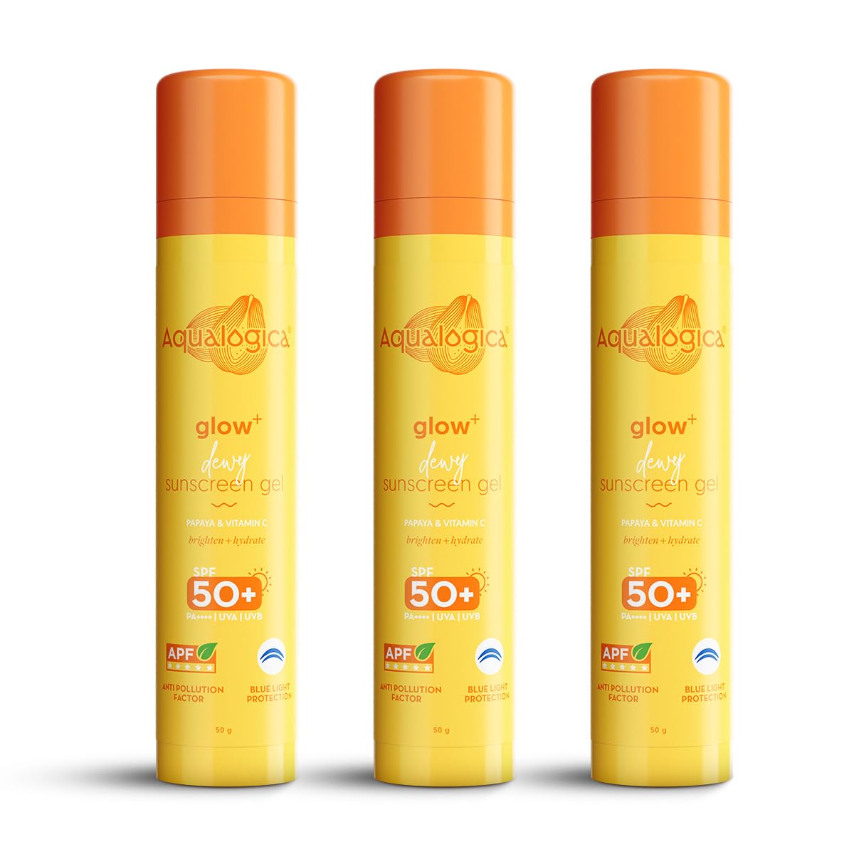 Aqualogica Glow+ Dewy Sunscreen SPF 50 PA++++ | UVA/B & Blue Light Protection for Men & Women | Oily, Dry, Sensitive & Combination Skin | Fragrance-Free | 50g | Pack of 3