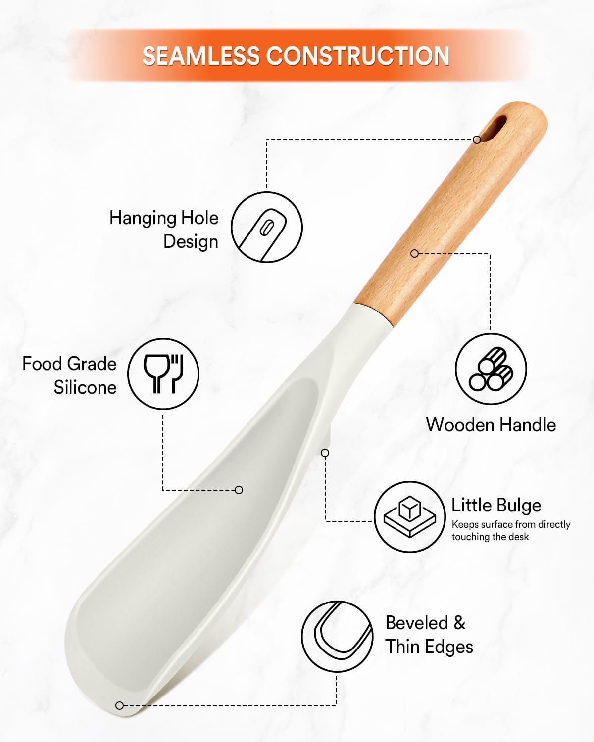 Badiano Silicone Cooking Spoon for Nonstick Cookware, Multi-function,11.4in image 4