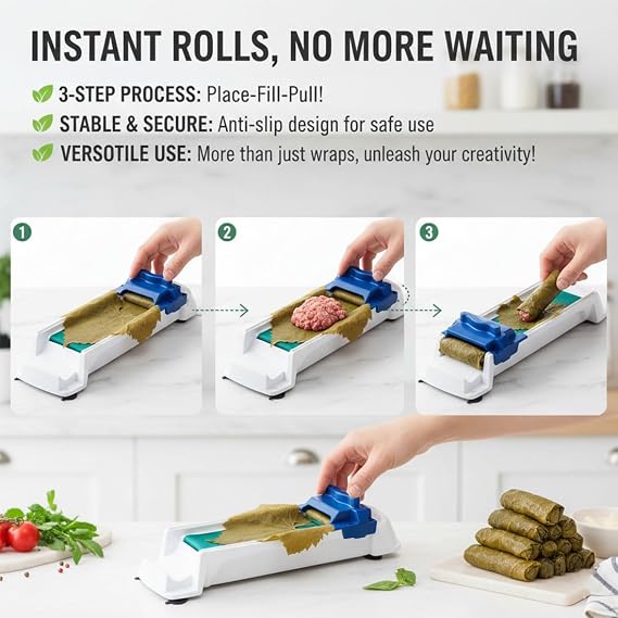 Lumpia Maker Machine, Spring Roll Maker Machine, Multi-functional Egg Roll & Sushi Maker Roller Tool, Easy & Fast Vegetable Meat Roller for Spring Rolls, Dolma & Grape Leaves (1PC)