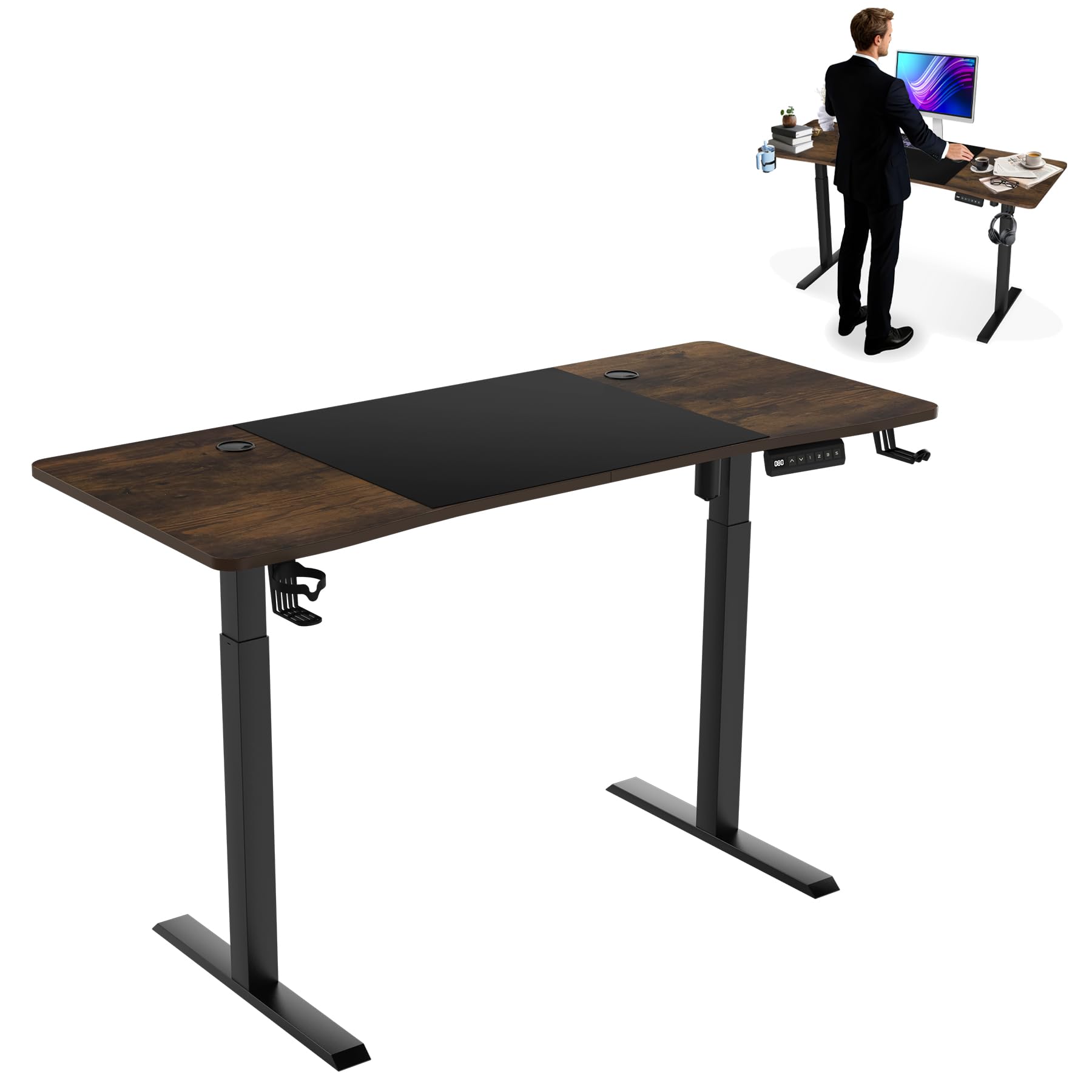 ACXIN Elektryczne biurko z regulacją wysokości, 140 x 60 cm, biurko komputerowe z 3 funkcjami pamięci, port ładowania typu C i uchwyt na filiżanki, stół gamingowy, stół do komputera, stół biurowy