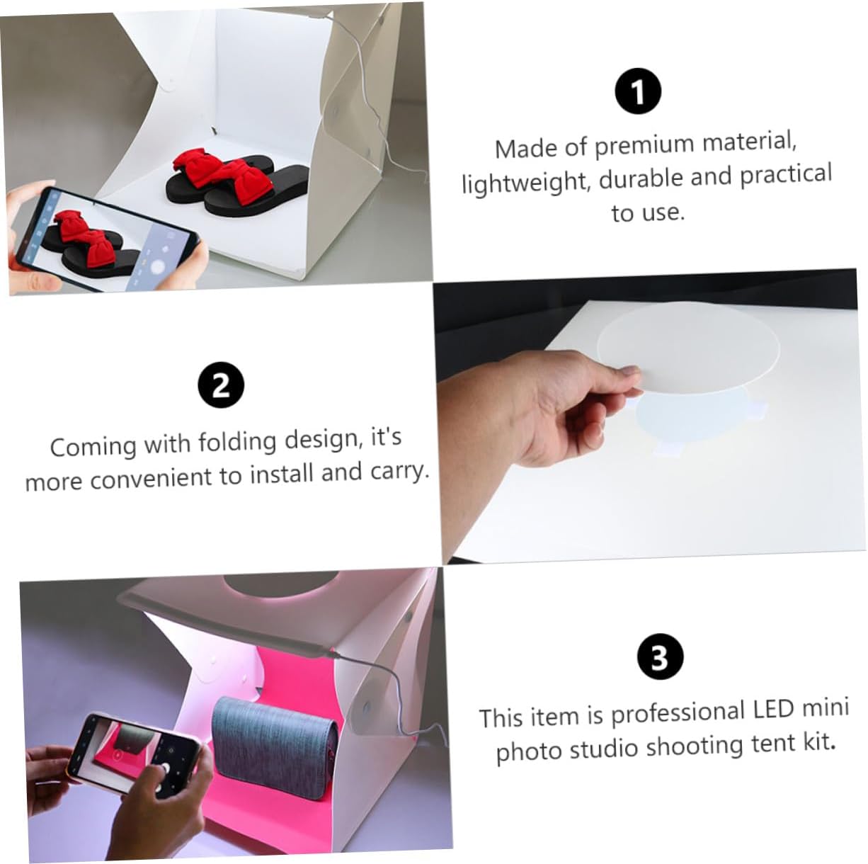 Portable Folding Light Box Photography Tent with LED Lights and Dual Backgrounds 40cm Small Photo Setup for Jewelry and Product Shooting