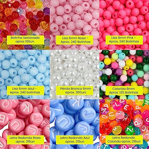 Kit Miçangas Grande Completo Letras Bolinhas Coloridas Perolas Entremeios Pingentes Fio de Silicone