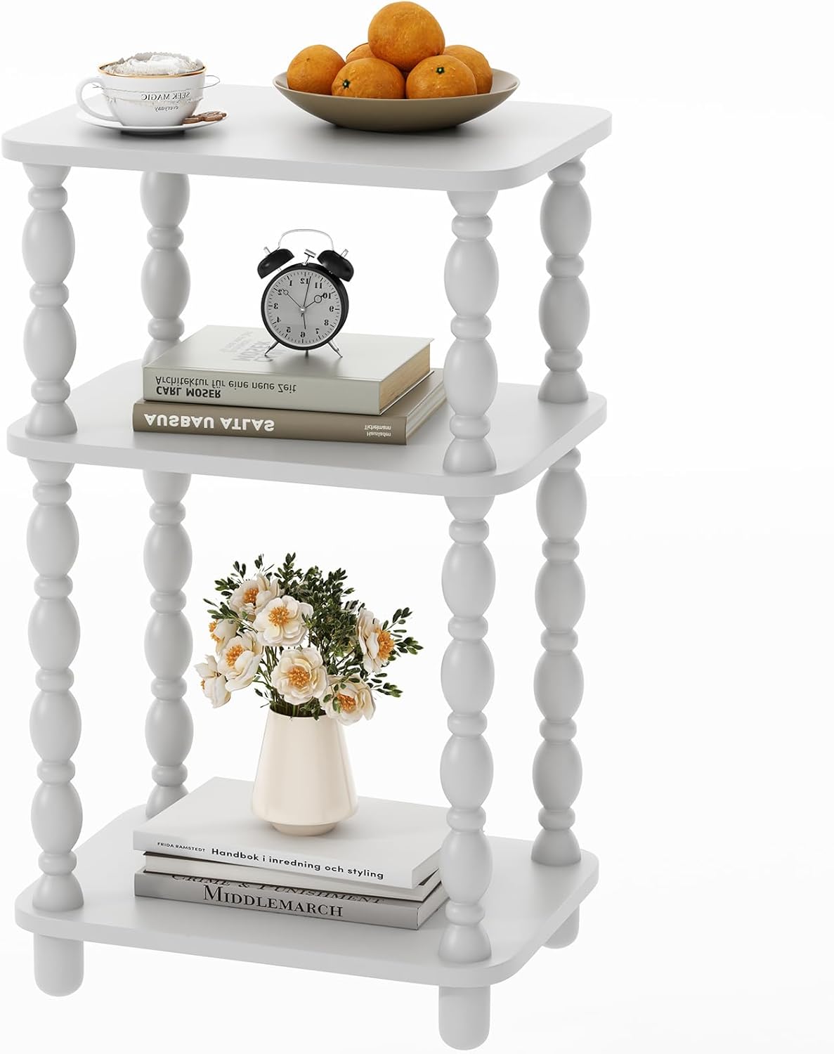 Modern Accent Side Table, 3-Tier Small End Table for Living Room, Farmhouse Side Tables, Couch Side Table for Skinny Spaces, Bedside Table Nightstand for Bedroom(White)