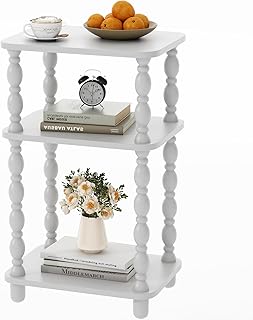 Modern Accent Side Table, 3-Tier Small End Table for Living Room, Farmhouse Side Tables, Couch Side Table for Skinny Spaces, Bedside Table Nightstand for Bedroom(White)
