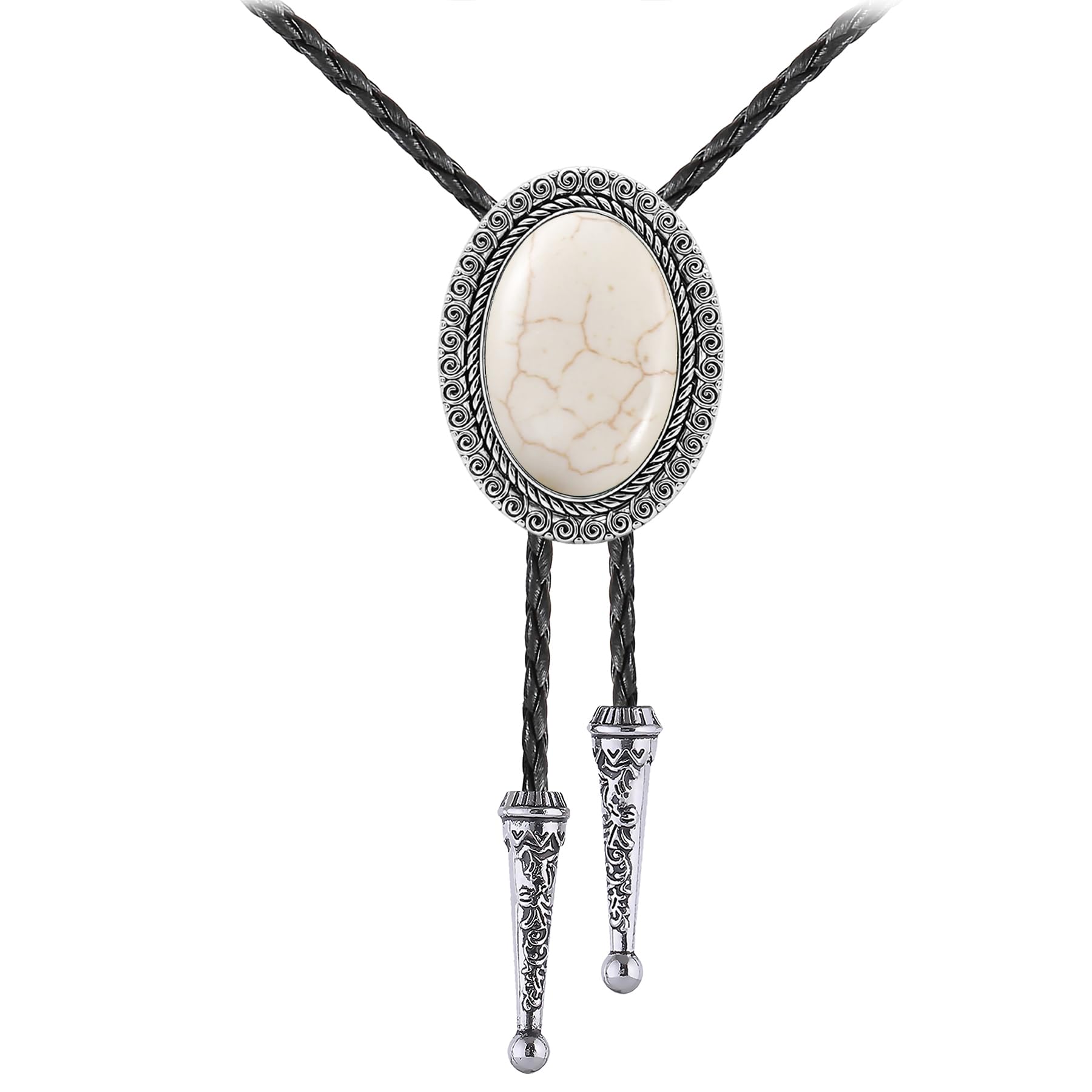 Jeilwiy Bolo Tie for Men Real Stone Westwern Cowboy Ties Silver Bolos Women Leather Necktie Gift for Birthday Christmas