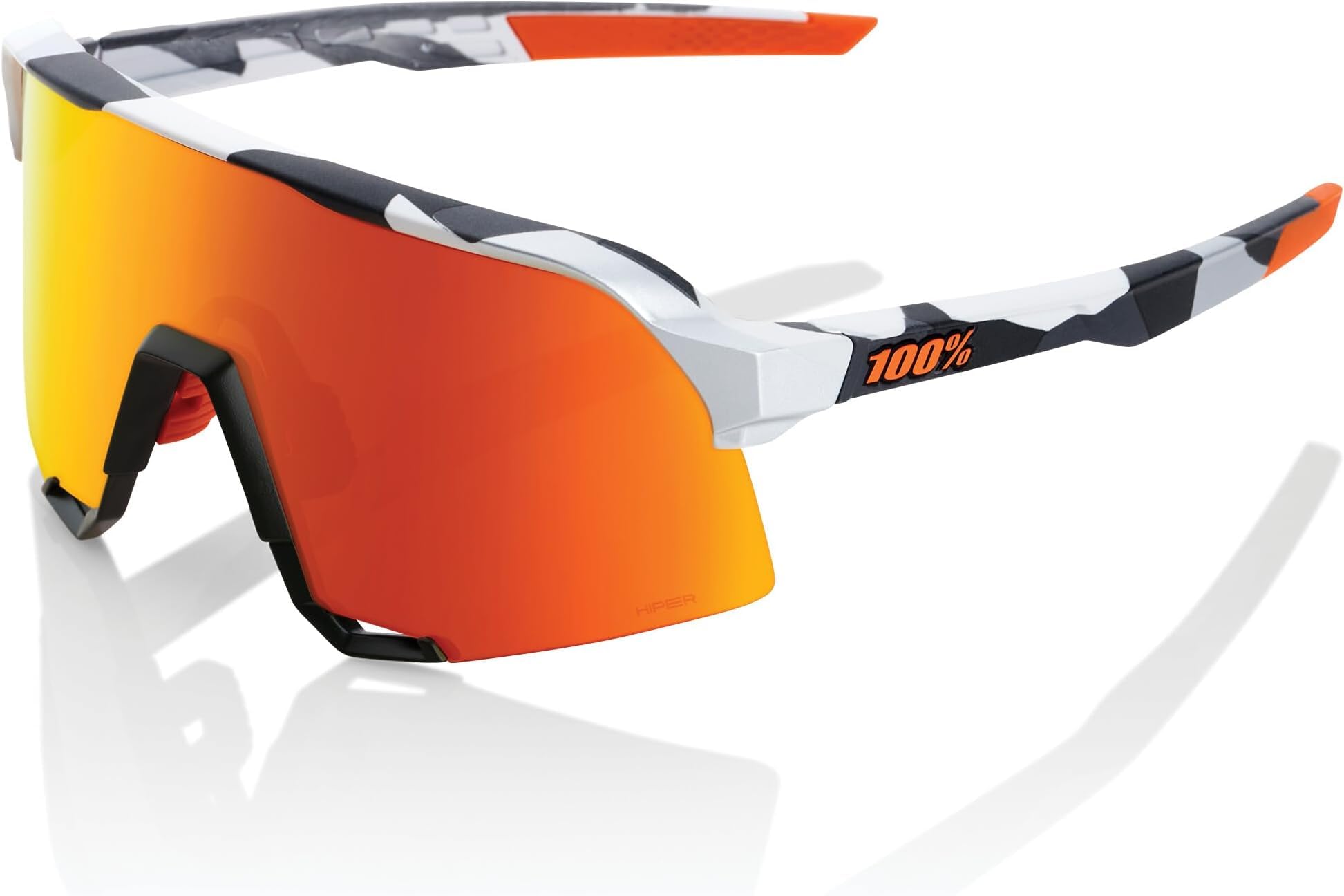 Occhiali da ciclismo 100% S3 Soft Tact Grey Camo, Bianco/Nero/Arancione, Lente Arancione/Rosso
