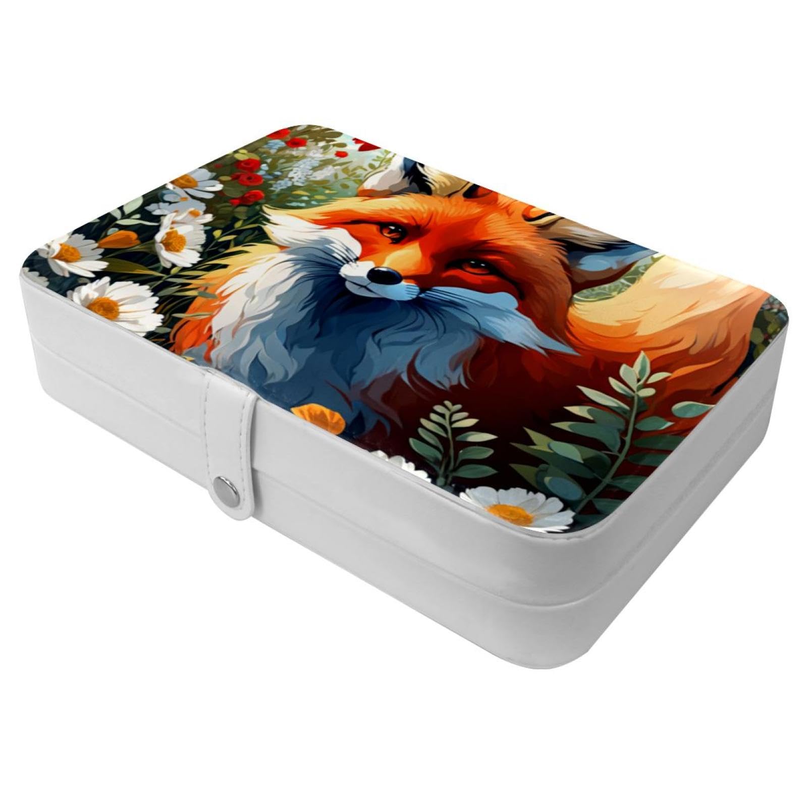 Boîte à bijoux renard mignon et fleur, le cadeau idéal avec boucle métal