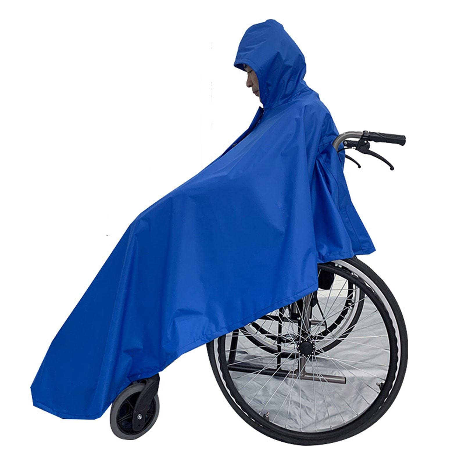 F Fityle Funda Impermeable Tipo Poncho para Silla de Ruedas, Transpirable, de Poliéster Resistente a Desgarros, con Capucha hasta La, para Adultos Y Ad, Azul