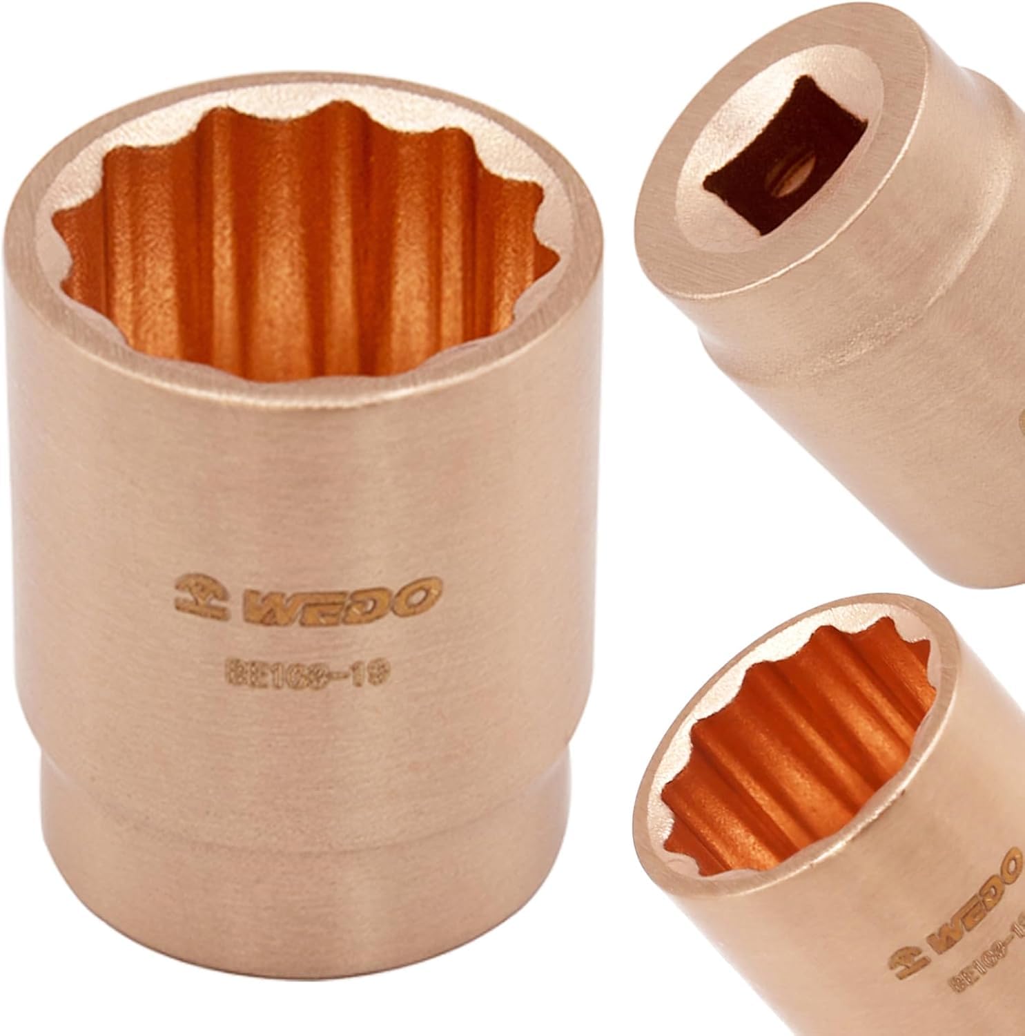 WEDO Non-sparking Shallow Impact Socket,3/8-Inch Drive, 12-Point,Socket for Easy Removal of Axle Shaft Nuts,Beryllium Copper,Non-magnetic,DIN Standard