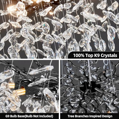 Kanweis Modern Tree Branch Crystal Chandelier 18" Black Luxury Large Pendant Lighting 6-Light Contemporary K9 Crystal Chandeliers for Dining Room Kitchen Living Room Foyer Entryway (Black, D18-Round) by Kanweis - Image 6