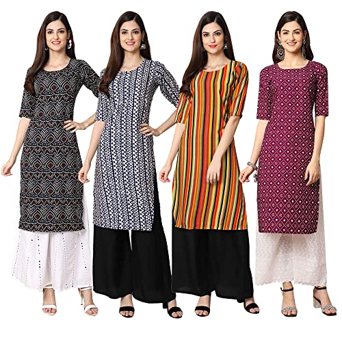 Image of Pinkmint Women's Crepe Digital Print Straight Kurta [Pack of 4] (CCV-373-347-357-354)