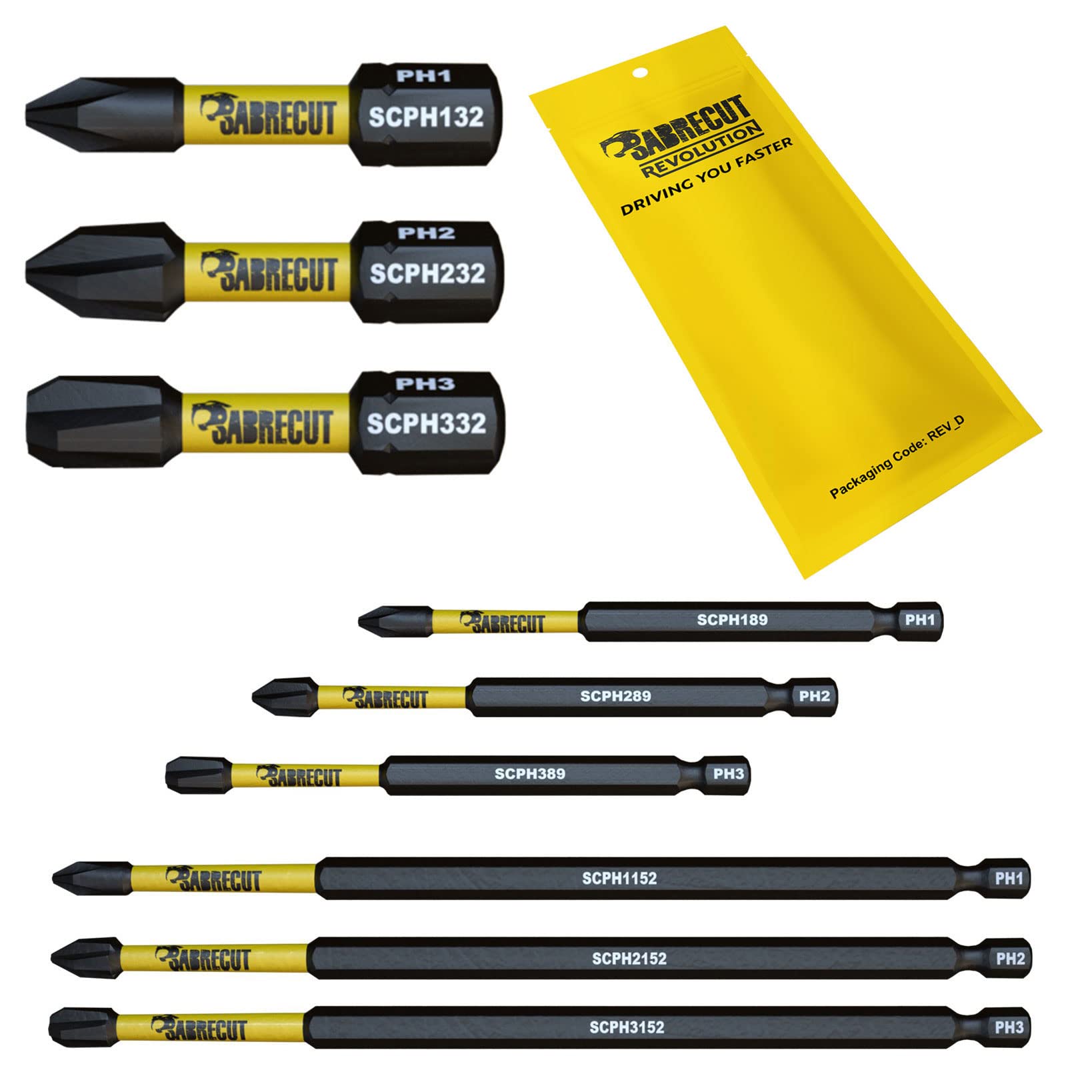 Sabrecut X Scrk9ph 32Mm 89Mm 152Mm Ph1 Ph2 Ph3 Magnetic Impact Screwdriver Driver Bits Set Phillips Heavy Duty Size 9