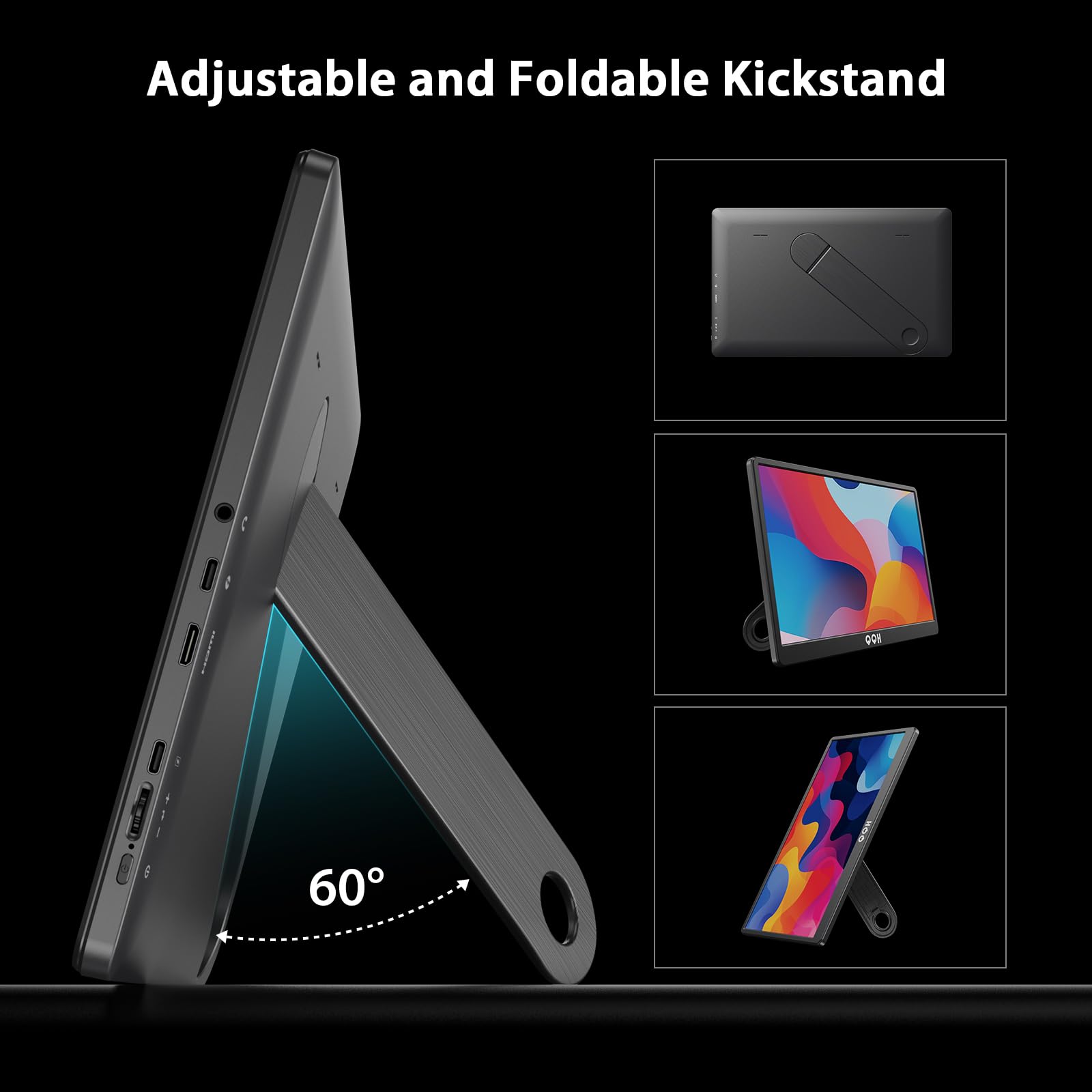 QQH Portable Monitor, 15.6" FHD 1080P IPS Travel Monitor Kickstand for Laptop with HDR, Ultra Slim, Eye Care, Plug&Play USB C HDMI External Second Screen for PC Phone MAC PS5 Xbox Switch