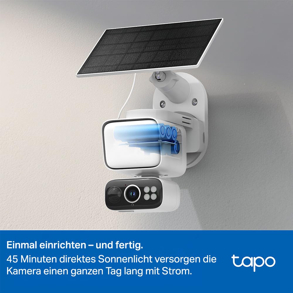 Tapo C615F KIT 360° Flutlichtkamera | Solar Überwachungskamera Außen mit Akku | 2K 3MP | KI-Erkennung | 24/7 Aufnahme | 2-Wege-Audio | Lokale MicroSD & Cloud | Kompatibel mit Alexa & Google