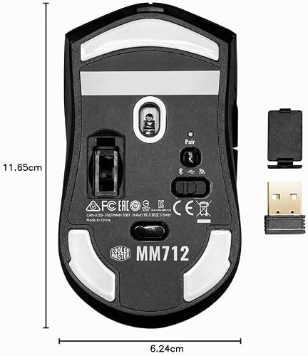 Cooler Master MM712 RGB-LED Ultralight 59g Hybrid Wireless Gaming Mouse - 19K DPI PAW3370 Optical Sensor, 70 Million Click Optical Switches, On-The-Fly System, MasterPlus+ (38K DPI, PC only) - Black - 14