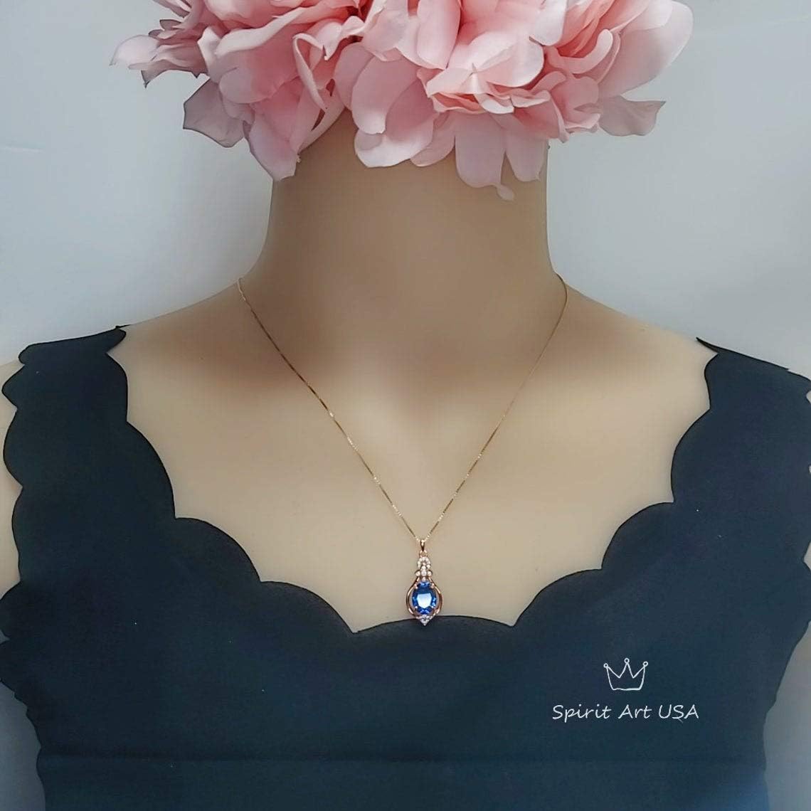 Rose Gold Blue Sapphire Necklace Sterling Silver 3 Ct Oval Large Blue Gemstone Sapphire Pendant #647 - Image 4
