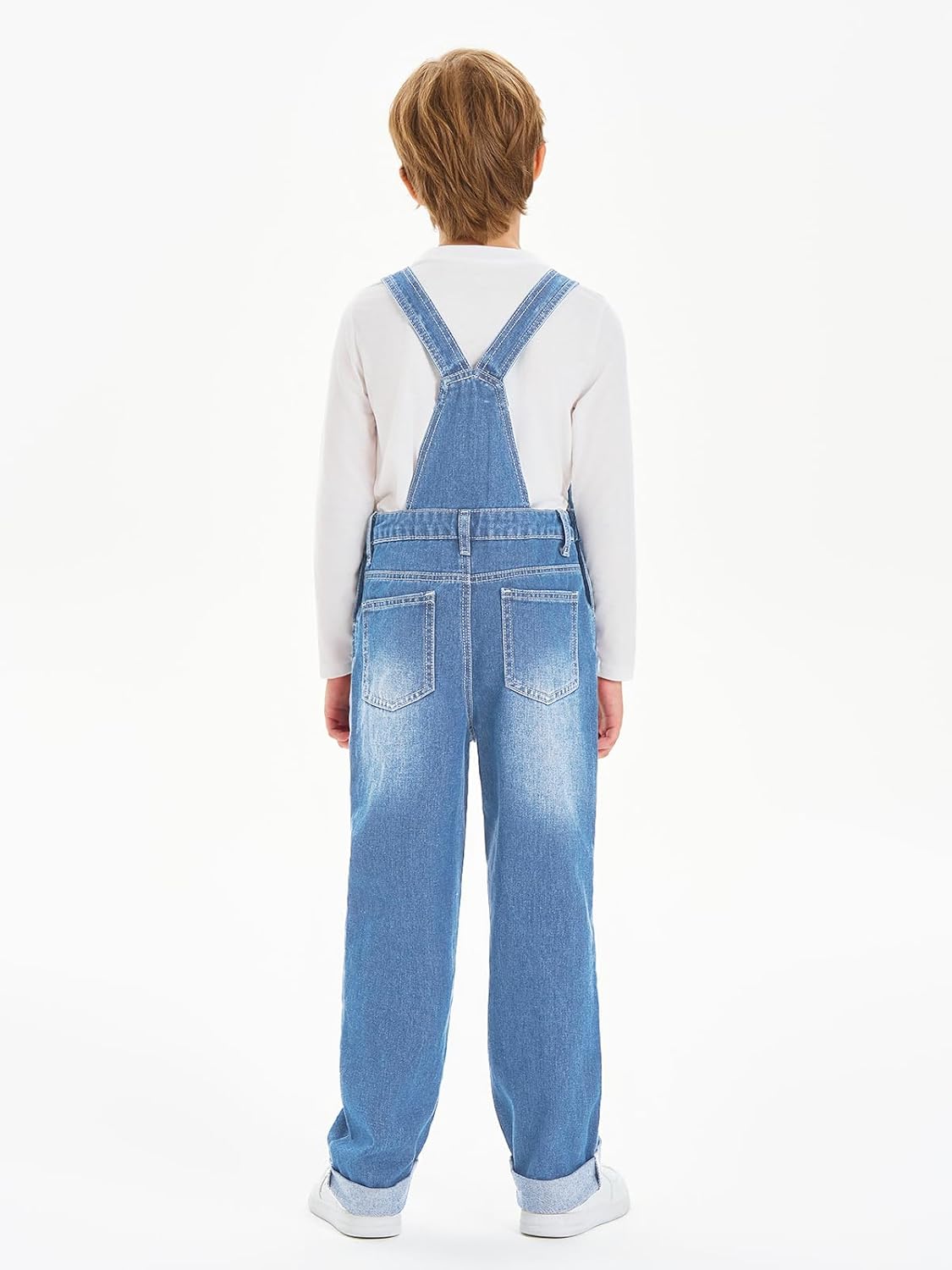 Haloumoning Boys Denim Bib Overalls with Adjustable Straps and Convenient Tool Pockets 5-14 Years - Image 5