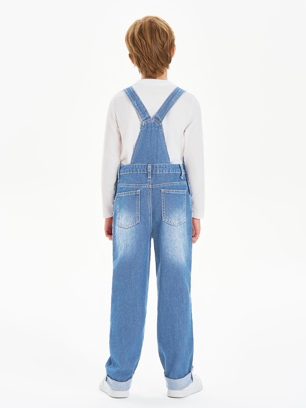 Haloumoning Salopette in denim per bambini con spalline regolabili, 5-14 anni | Pantaloni in denim per bambini, comode tasche per attrezzi, vestibilità ampia