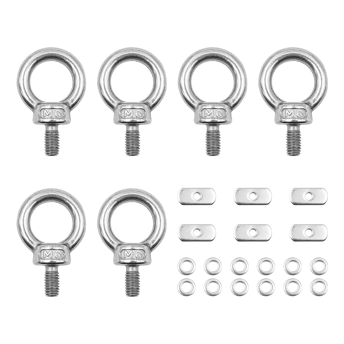 VOANZO 6Pack Stainless Steel Kayak Track Mount Tie Down Eyelet Rail for Kayak Canoe Boat Bungee Cord or Ropes Replacement Kit