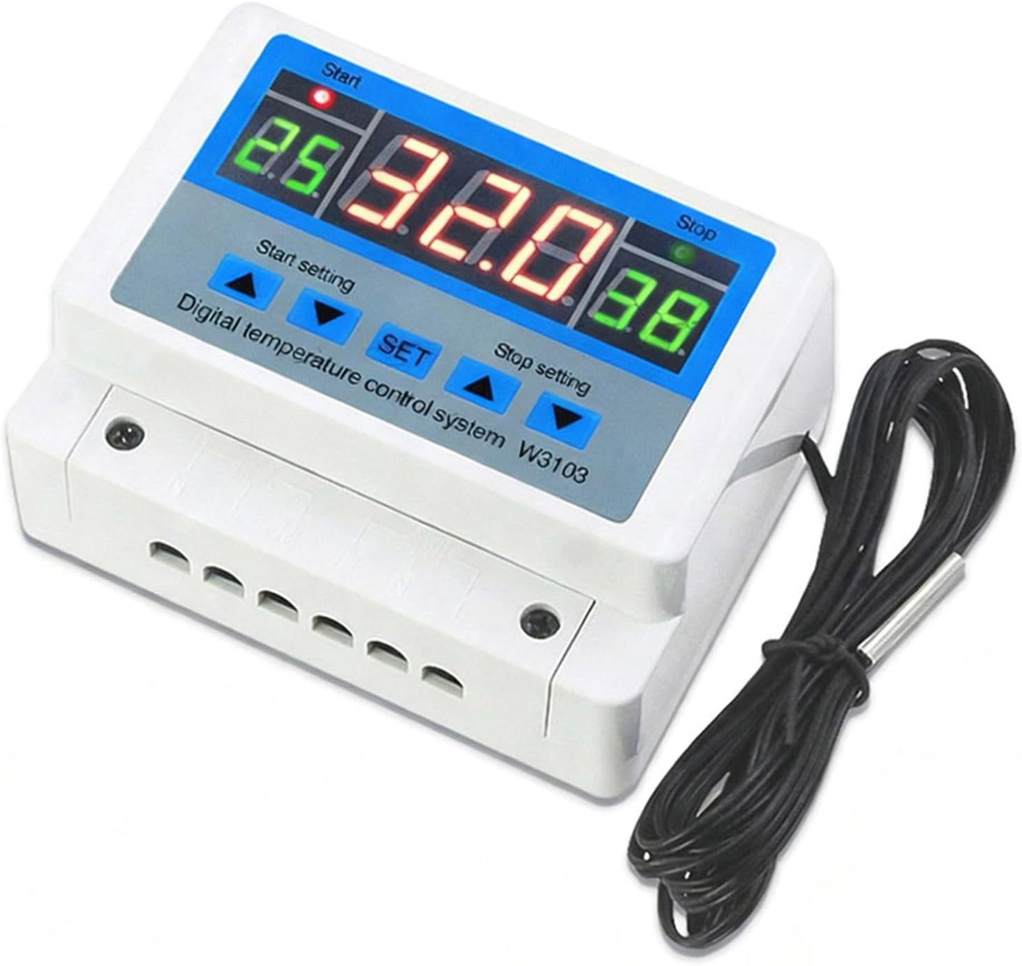 W3103 Digital Temperature Controller 30A 220V, Auto Heating Cooling Control, -50~110°C Range, NTC10K Sensor, Wall Mountable Thermostat for Home Brewery, Greenhouse, and HVAC Systems