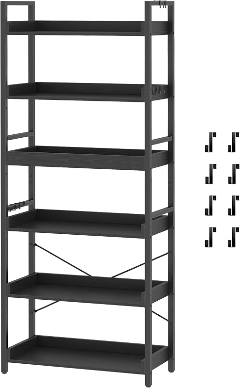 HCHQHS Estantería de 6 Niveles, estantería Industrial Ajustable, estantería Vertical Alta para Libros, estanterías Abiertas de Madera y Metal Negro para Oficina en casa, Sala de Estar, Dormitorio, 70 Pulgadas