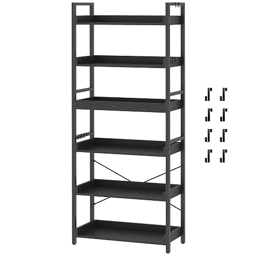 HCHQHS 6 Tier Bookshelf, Adjustable Industrial Bookcase, Vertical Tall Book