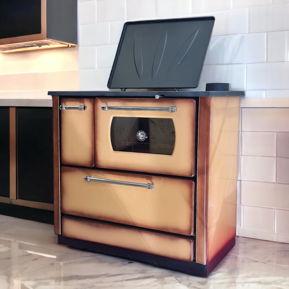OMG Stufa Cucina Riscaldamento a Legna con Forno Struttura in Acciaio 9,06 kW Popular - White