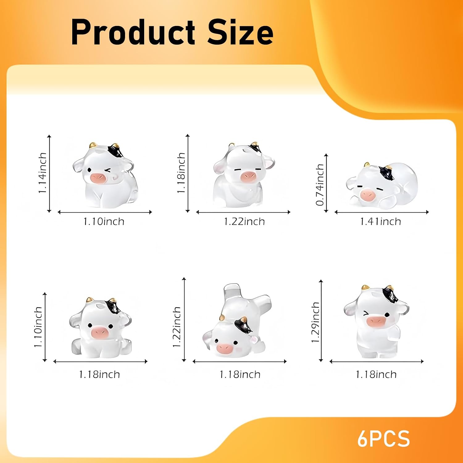 6 PCS Cow Dashboard Decoration, Cute Mini Cows Car Decor, Luminous Resin Figurines Car Interior Ornaments, Universal for Most Vehicles (White)
