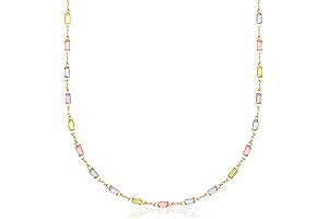 Captivating Golden Glamour: 18K Gold Plated Multi-Stone Crystal Baguette Necklace