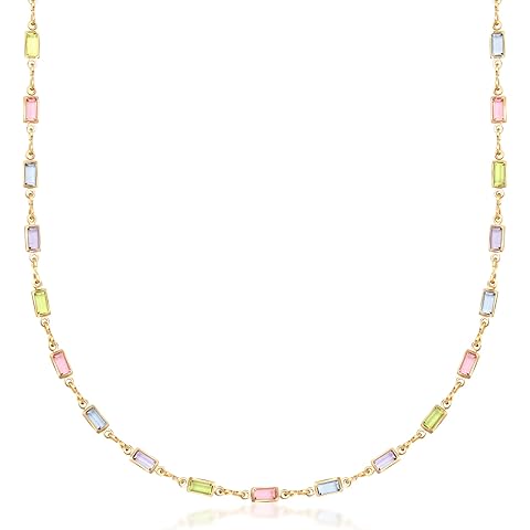 Barzel 18K Gold Plated Multi Stone Crystal Baguette Necklace for Women - Made In Brazil