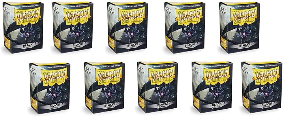 10 Packs Dragon Shield Classic Black Standard Size 100 ct Card Sleeves Display Case