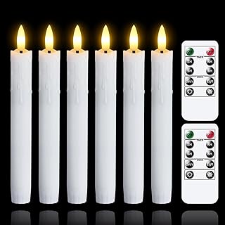 Flameless Flickering Taper Candles Two Remote, 7.5 Inch White Battery Operated LED Window Candles Timer,Set of 6 Plastic 3D-Wick Dripping-Wax Effect Flameless Candlesticks(0.86”Dia,Warm Fire)