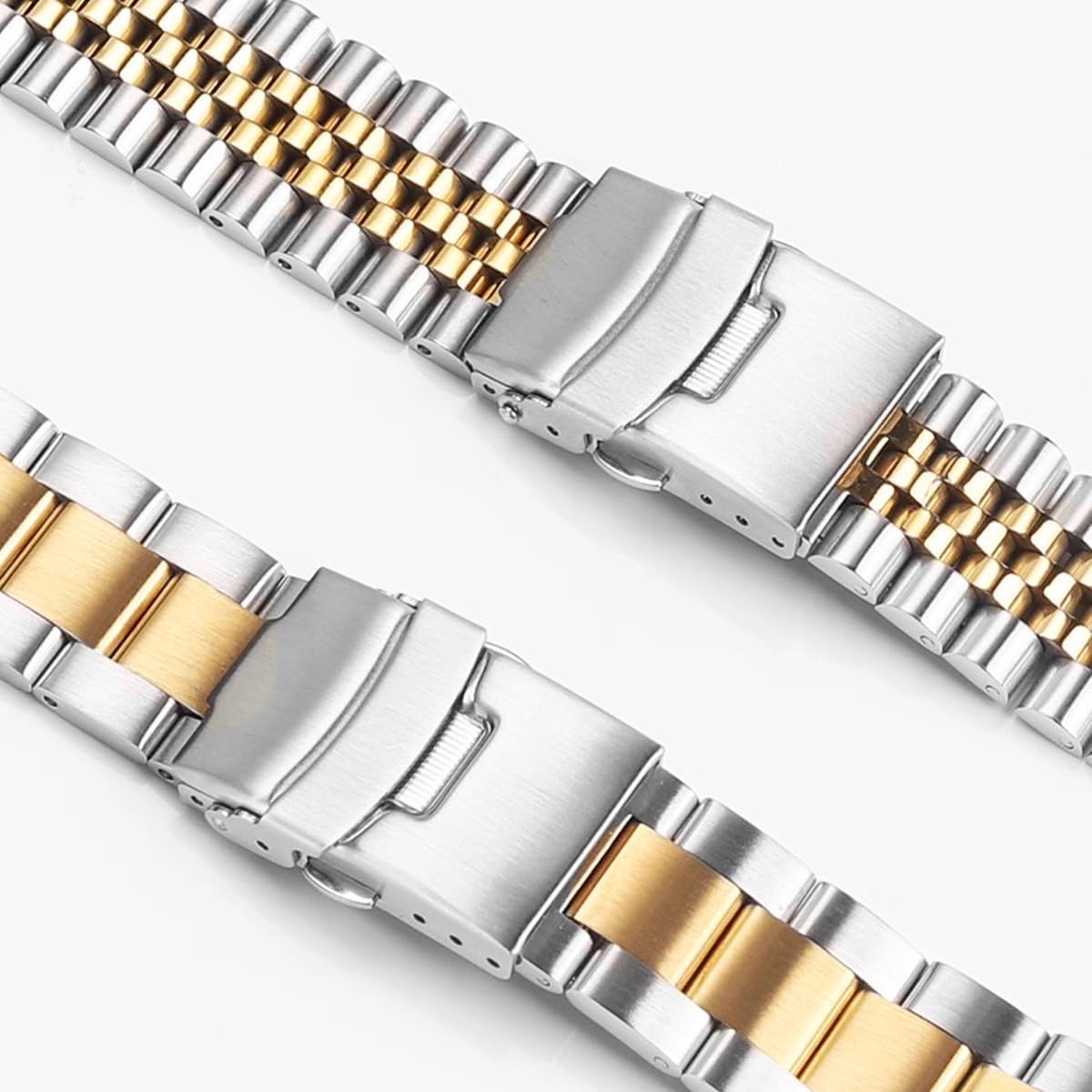 Stainless Steel Watch Band Curved Ends Tapered 18mm 19mm 20mm 21mm 22mm 24mmFlexible Metal Watch Strap Smartwatch Bracelet Deployment Double FlipLock Buckle Silver Black Gold
