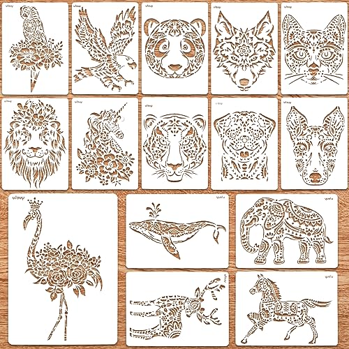 RAFIYU 15 Stücke Schablonen Textilgestaltung, Malschablonen Kinder, Wiederverwendbare Tiere Schablonen zum Malen，Waschbar Tiermalerei Schablone，Malerei Vorlage Zubehör für DIY Scrapbooking(30 * 22cm)