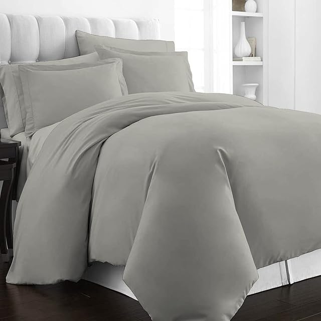 100% Cotton King Size Silver Duvet Cover Sets, 400 Thread Count Long Staple Cotton Quilt Covers King Size 230 x 220 cm, Sateen Duvet Cover King Size with Button Closure (Silver Bedding Sets) Pizuna
