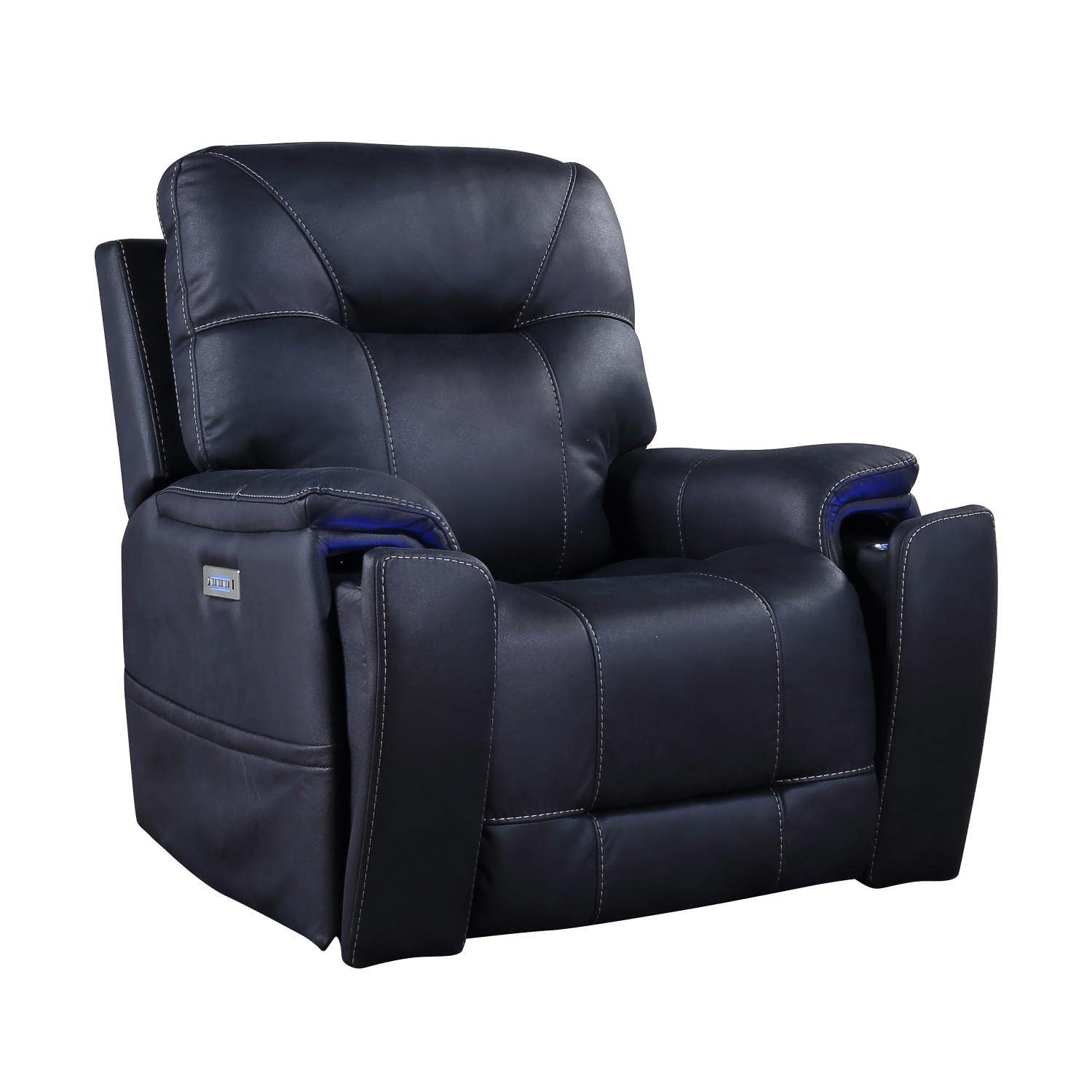 Steve SilverCo Lexington Triple Ocean Blue Leatherette, Power Headrest, Footrest, Light Switch, Lumbar, Lighted Cupholders, Storage Pouch Recliner, Living Room, 38" L x 42" W x 42" H, Blue