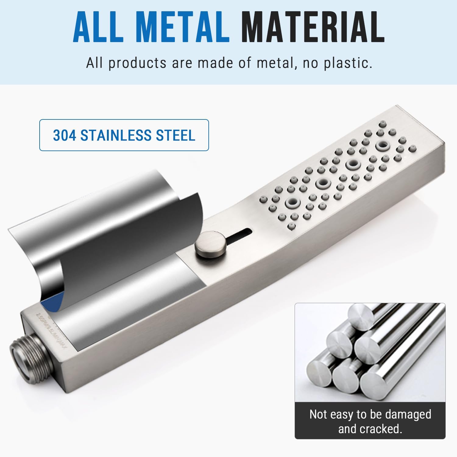 G-Promise All Metal Square 3 Function Handheld Shower Head, Easy and Quick Switch to Massage Mode, Bathroom Shower Wand Design Exquisite Luxury, 2.5 GPM, Brushed Nickel