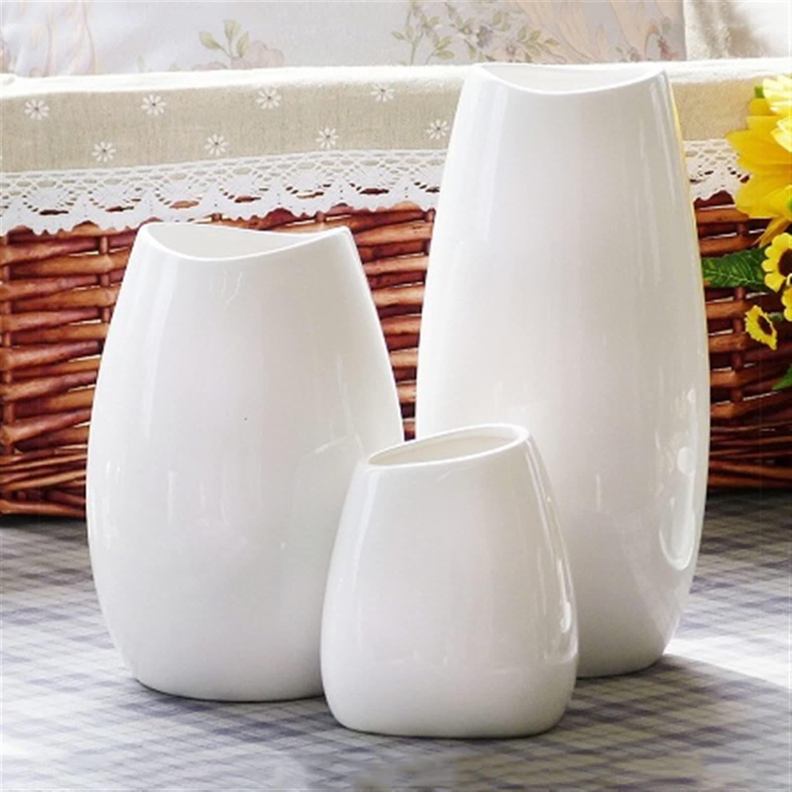 Jarrón Jarrones de cerámica pequeños Blancos Simples Arreglo Flores secas Mesa Decoración Mesa Cultura del Agua Flores Plantas Verdes Florero(Pequeño)