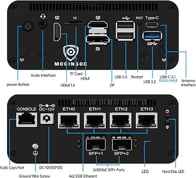 Micro Firewall Appliance 10Gbe Mini PC, Intel Core I3 1215U 6C/8T 8GB DDR5 128GB PCIE SSD 4xIntel I226-V 2.5GbE 2*Intel 10Gb Network Card Firewall Home Server/Router 1xConsole