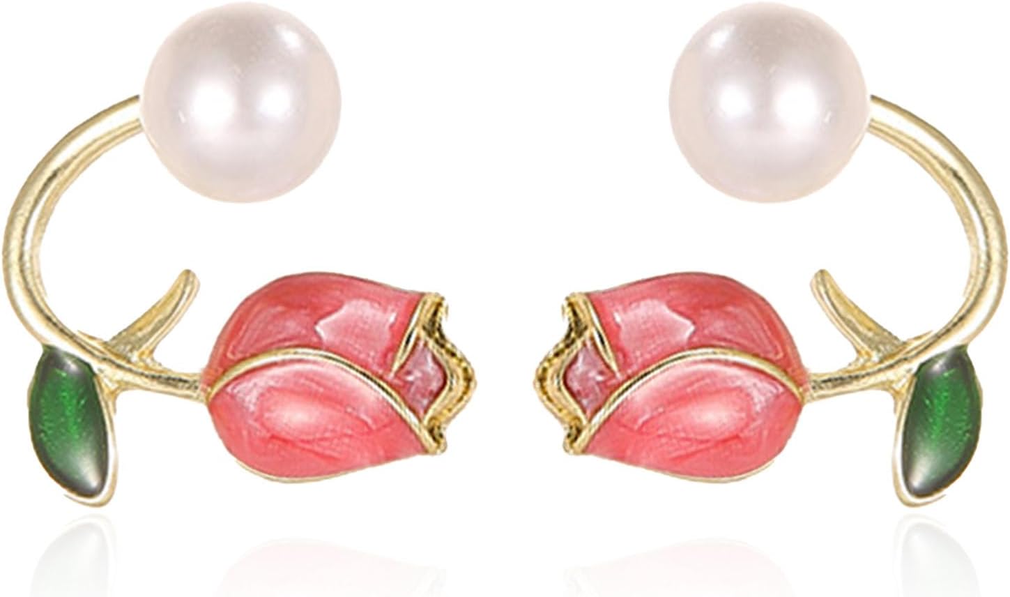 Cute Tulip Pearl Earrings for Women Pearl Tulip Flower Front and Back Stud Earrings Party Jewelry