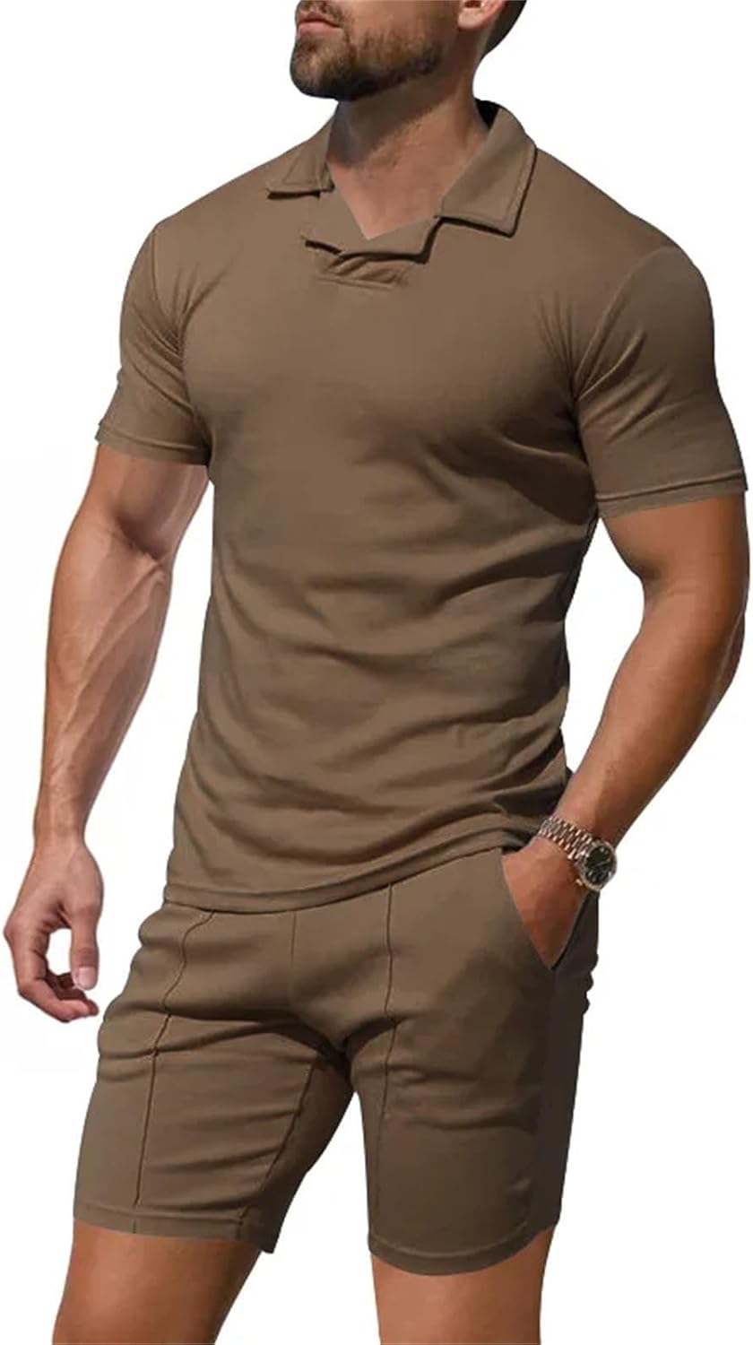 Men's Quick-Dry Polo Set, Slim Fit Sportswear Short Sleeve & Shorts