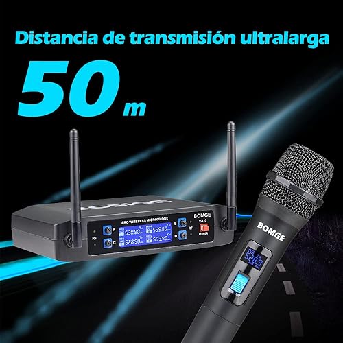 Miniatura 4 de Sistema de micrófono inalámbrico, BOMGE Pro 4 canales inalámbrico con cuatro micrófonos de mano, frecuencia fija, largo alcance de 200 pies, ideal