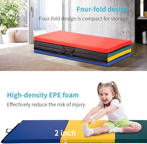 Vista 5 de Gymnastics Tumbling Mats Portable Gymnastics Mat Foldable Tumbling Mat 4'x8/2'x6' PU Leather Exercise Mat Yoga Mat with Carrying Handles for home
