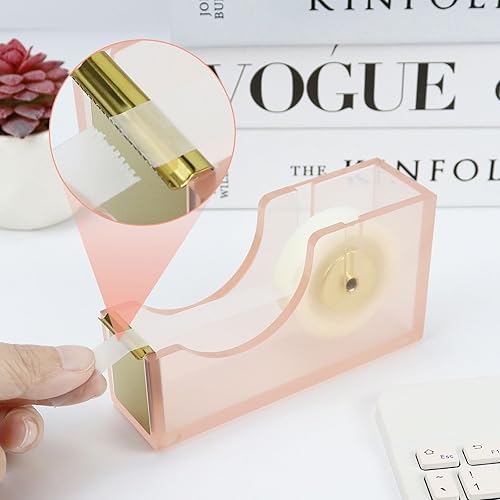 Miniatura 3 de Buqoo Juego de suministros de oficina de oro rosa  El kit de accesorios de escritorio incluye dispensador de cinta acrílica resistente, grapadora