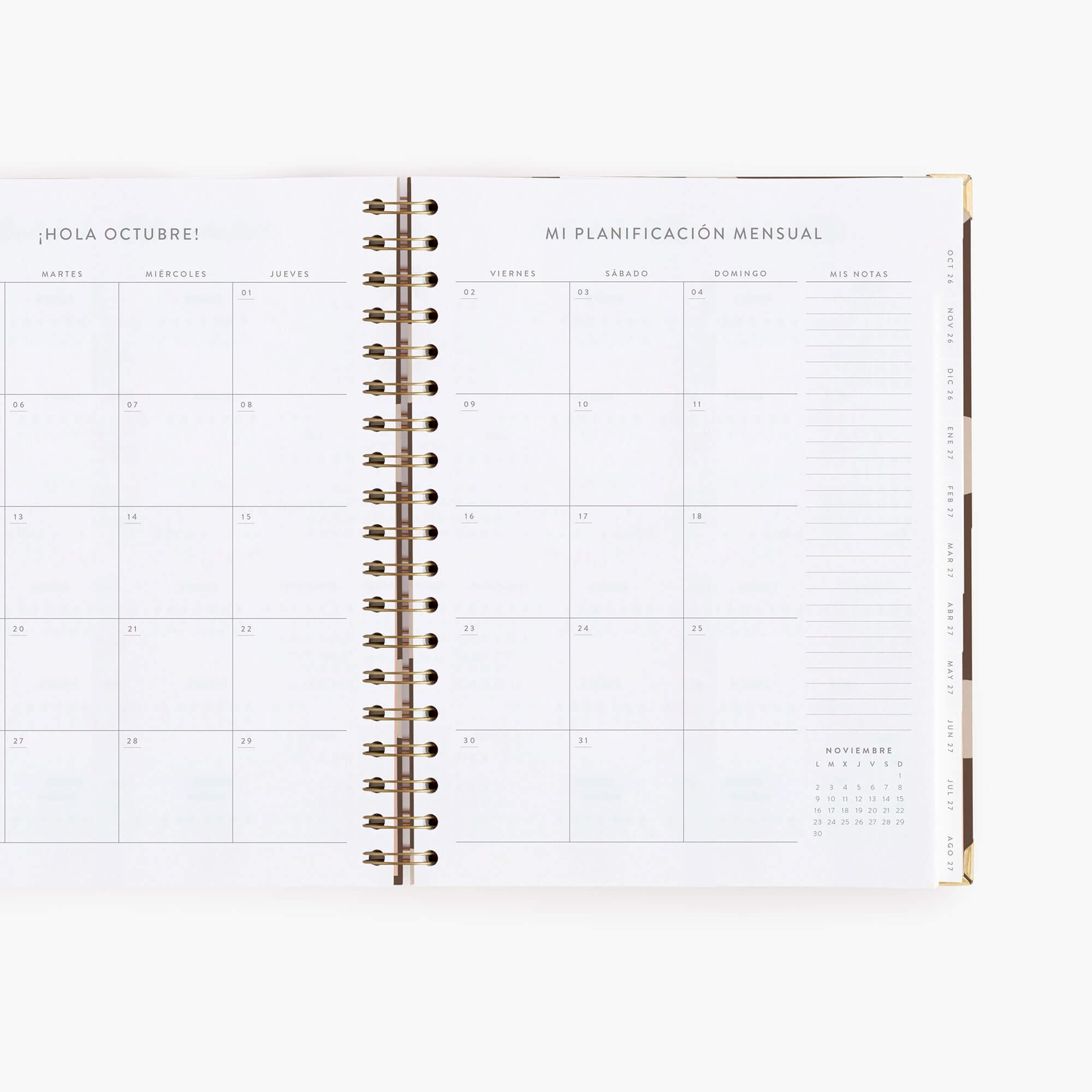 Agenda Charuca 26-27 Académica VISTA SEMANAL - Tapa Dura con Detalles Dorados, Tamaño GRANDE - Incluye BOLSA de Tela PROTECTORA y Marcapáginas - Hecho en España (CHOCOLATE LOVE)
